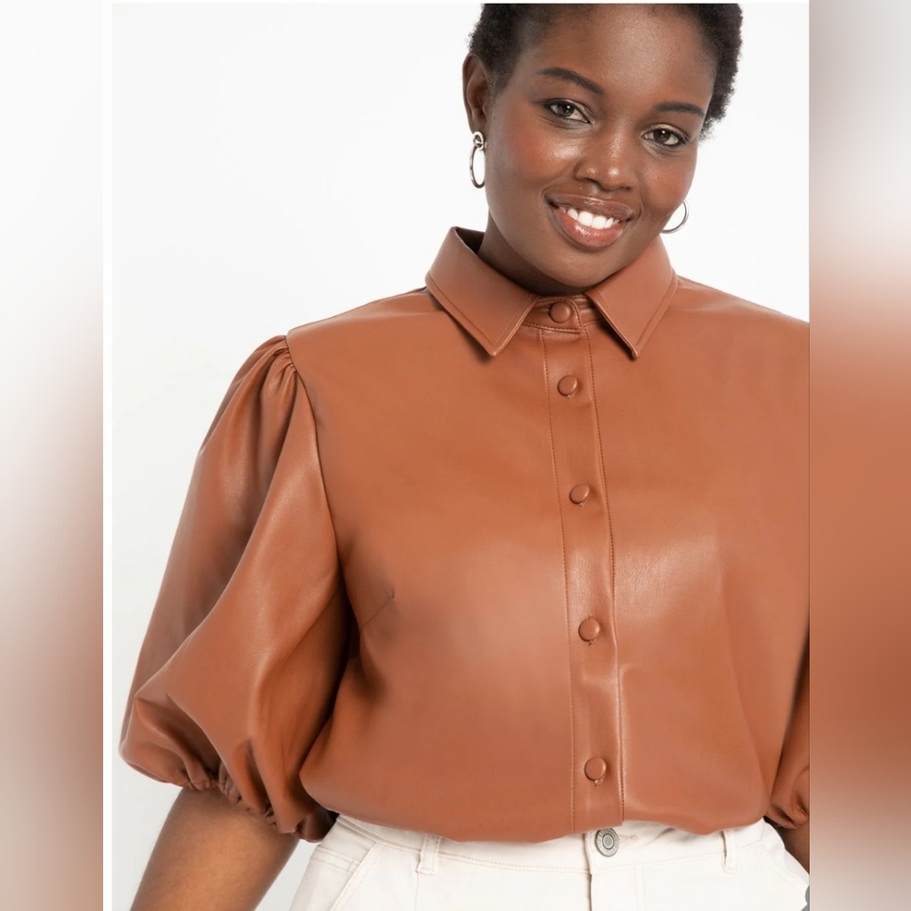 Faux Leather Puff Sleeve Top